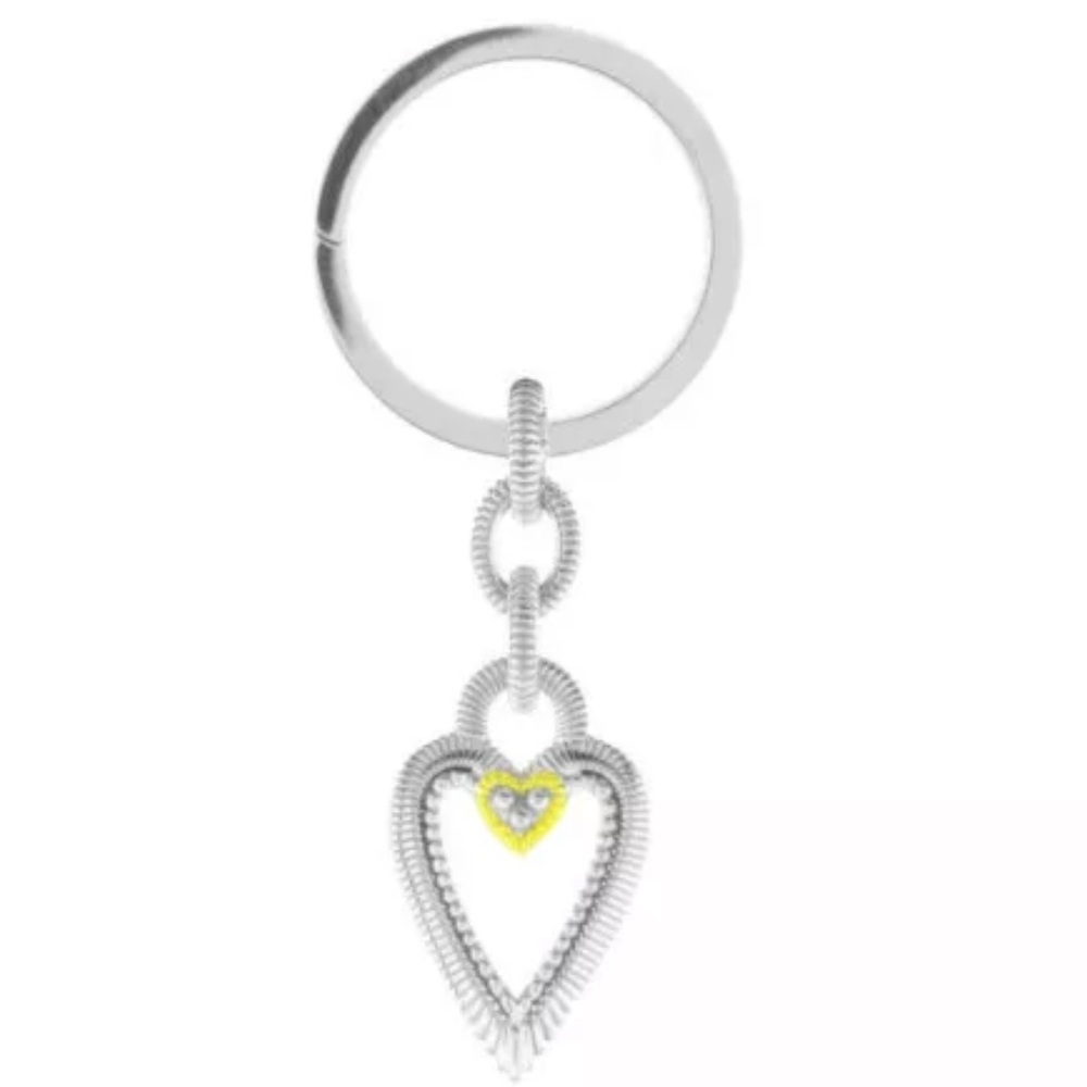NEW $375 Judith Ripka Heart Keychain Sterling Silver & 18K Gold Love Key Ring